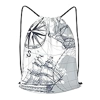 Boat Map Print Drawstring Backpack Bag, Easy Drawstring Backpack, Gym Sports Travel Yoga Dance Bag