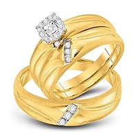 The Diamond Deal 10kt Yellow Gold His & Hers Round Diamond Solitaire Matching Bridal Wedding Ring Band Set 1/5 Cttw