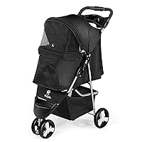 Dog Stroller, Pet Stroller for Small Dogs Cats, Up to 33 LBS with Storage Basket & Cup Holder, Black