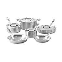 All-Clad D5 5-Ply Brushed Stainless Steel Cookware (Set of 10 Piece) Induction Oven Broiler Safe 600F Pots and Pans Silver