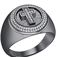 0.45 Ct Round Cut White Diamond 14K Black Gold Plated 925 Sterling Silver Christian Cross Engagement Ring For Men's