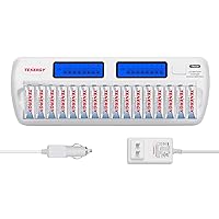 Tenergy TN438 16-Slot Smart Battery Charger for AA/AAA NiMH/NiCd LCD Display + 16 Premium Rechargeable AA Batteries