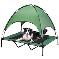 SUPERJARE XLarge Outdoor Dog Bed, Elevated Pet Cot with Canopy, Portable for Camping or Beach, Durable Oxford Fabric, Extra Carrying Bag - Green