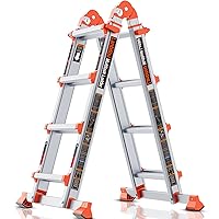 Ladder, A Frame 4 Step Ladder Extension, 14 FT Anti-Slip Multi Position & Storage Folding Ladder, 330 lbs Security Load Telescoping Aluminum Ladders for Stairs Home Indoor Outdoor Roof