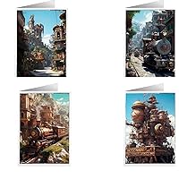 ARA STEP Unique All Occasions Countires Steampunk Greeting Cards Assortment Vintage Aesthetic Notecards 2 (Comoros Country Steampunk set of 4 X 2 (8 PCS), 105 x 148.5 mm / 4.1 x 5.8 inches)