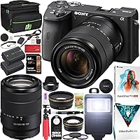 Sony a6600 Mirrorless Camera 4K APS-C ILCE-6600MB with 18-135mm F3.5-5.6 OSS Lens Kit and Deco Gear Case + Extra Battery + Flash + Wide Angle & Telephoto Lens + Filter Kit + 64GB Accessories Bundle