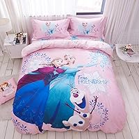100% Cotton Kids Bedding Set Girls Frozen Elsa and Anna Princesses Pink Duvet Cover and Pillow case and Fitted Sheet,3 Pieces,Twin