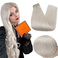 Full Shine White Blonde Weft Hair Extensions Human Hair 105 Grams 24 Inch Silky Straight Sew in Hair Extensions Human Hair Long Brazilian Weave Weft Hair Extensions Invisible for Women