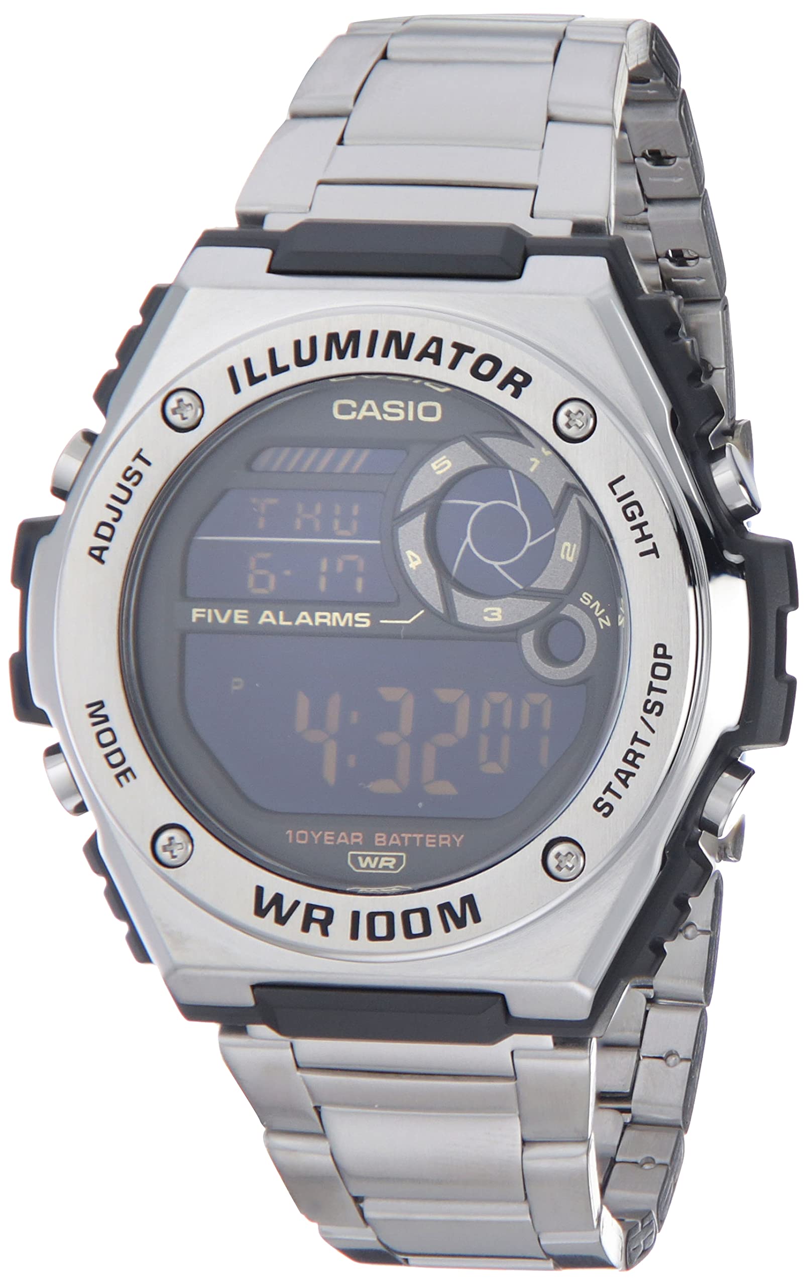 Casio LED Illuminator Men's Quartz Digital Watch Day/Date Indicator 100M Water Resistant 5 AlarmMWD-100HD-1BV