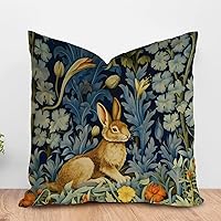 ArogGeld Forest Rabbit Floral Art Throw Pillow Cushion Vintage Chinoiserie Flower Bunny Easter Cushion Cover Chinoiserie Chic Double Side Pillowcases for Car Chair Sofa 22x22in White Linen