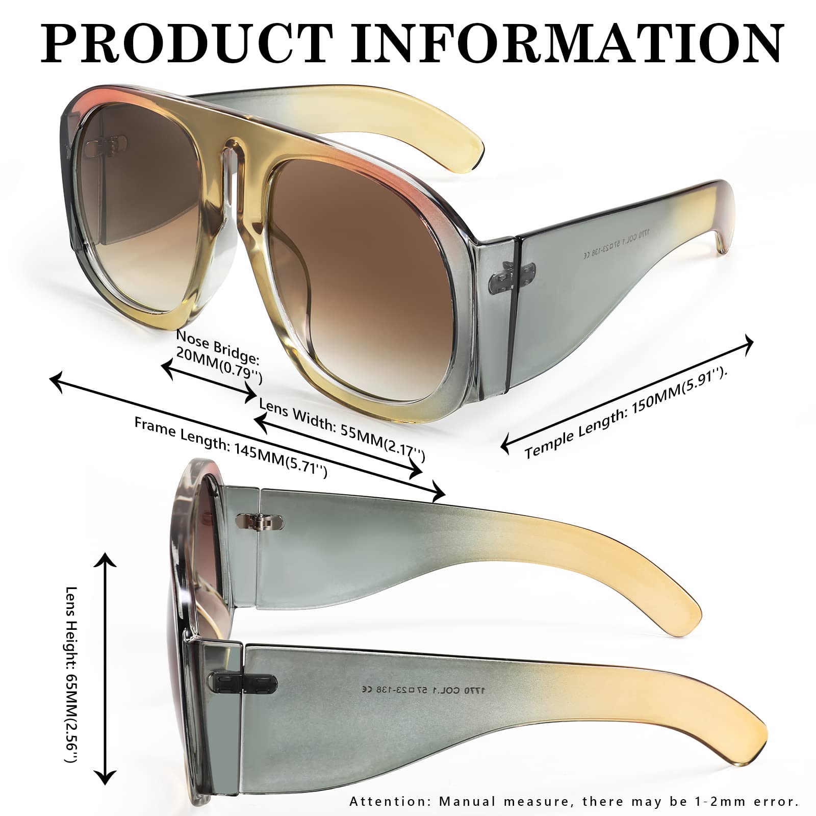 FEISEDY Retro Trendy Avaitor Sunglasses for Women Men Oversized Vintage 70s 80s Sunglasses Flat Top Shield Shades B2745