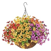 Artificial Faux Hanging Plants Flowers Basket Outdoor Porch Garden Spring Decoration,Fake Silk Daisy in Planter Realistic UV Resistant for Outside Home Patio Balcony Yard(Multicolor)