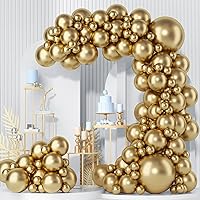 HUICYHFR Gold Metallic Chrome Latex Balloon Arch Kit, 102PCS 18In 12In 10In 5In Arch Garland for Engagement, Wedding, Birthday Party, Anniversary Celebration Decoration With 33FT Ribbon