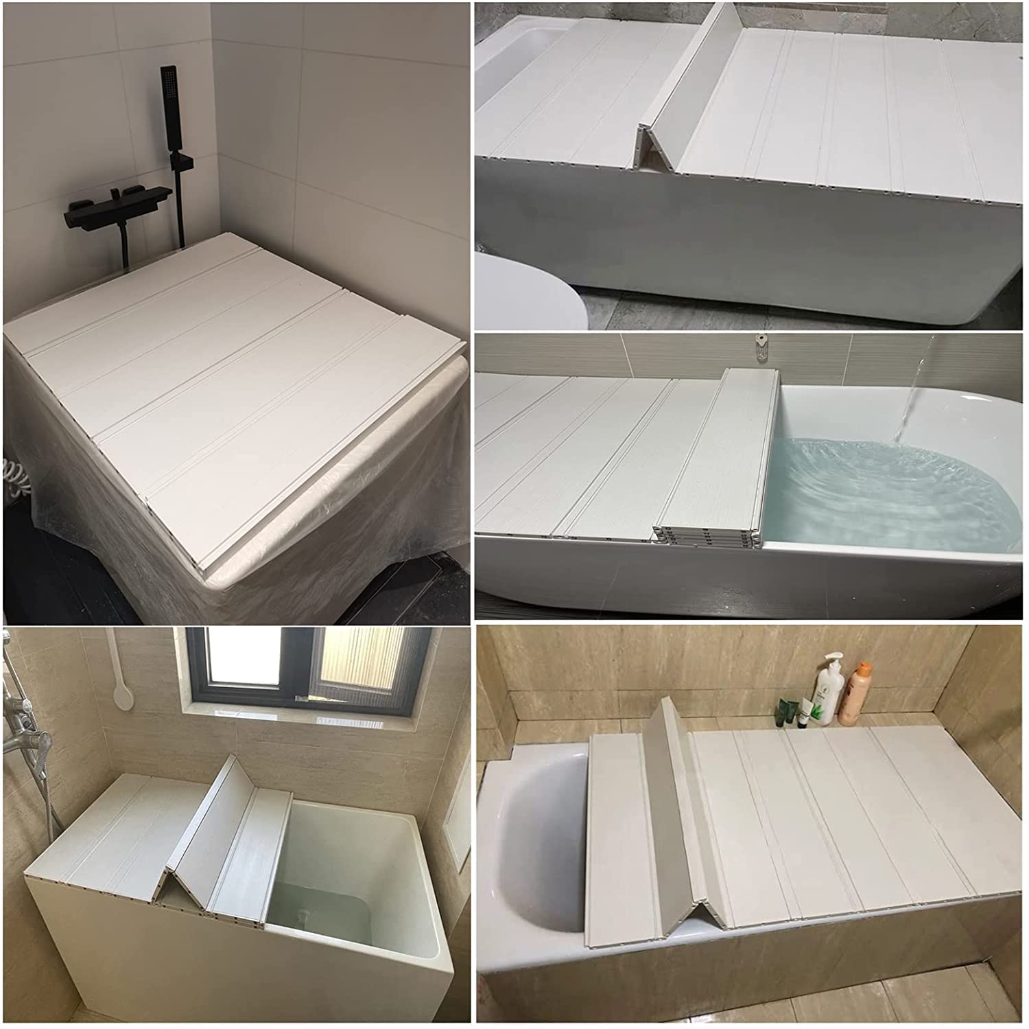 Tray Bathtub Insulation Cover Shutter White Bathtub Dust Board Folding Stand Thicker PVC Convenient Storage Can Place Toiletries (Color : White, Size : 150cmx80cmx1.2cm)