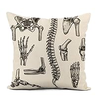 Linen Throw Pillow Cover Bone and Joints Sketches Human Skeleton Hand Knee Shoulder Home Decor Pillowcase 16x16 Inch Cushion Cover for Sofa Couch Bed and Car
