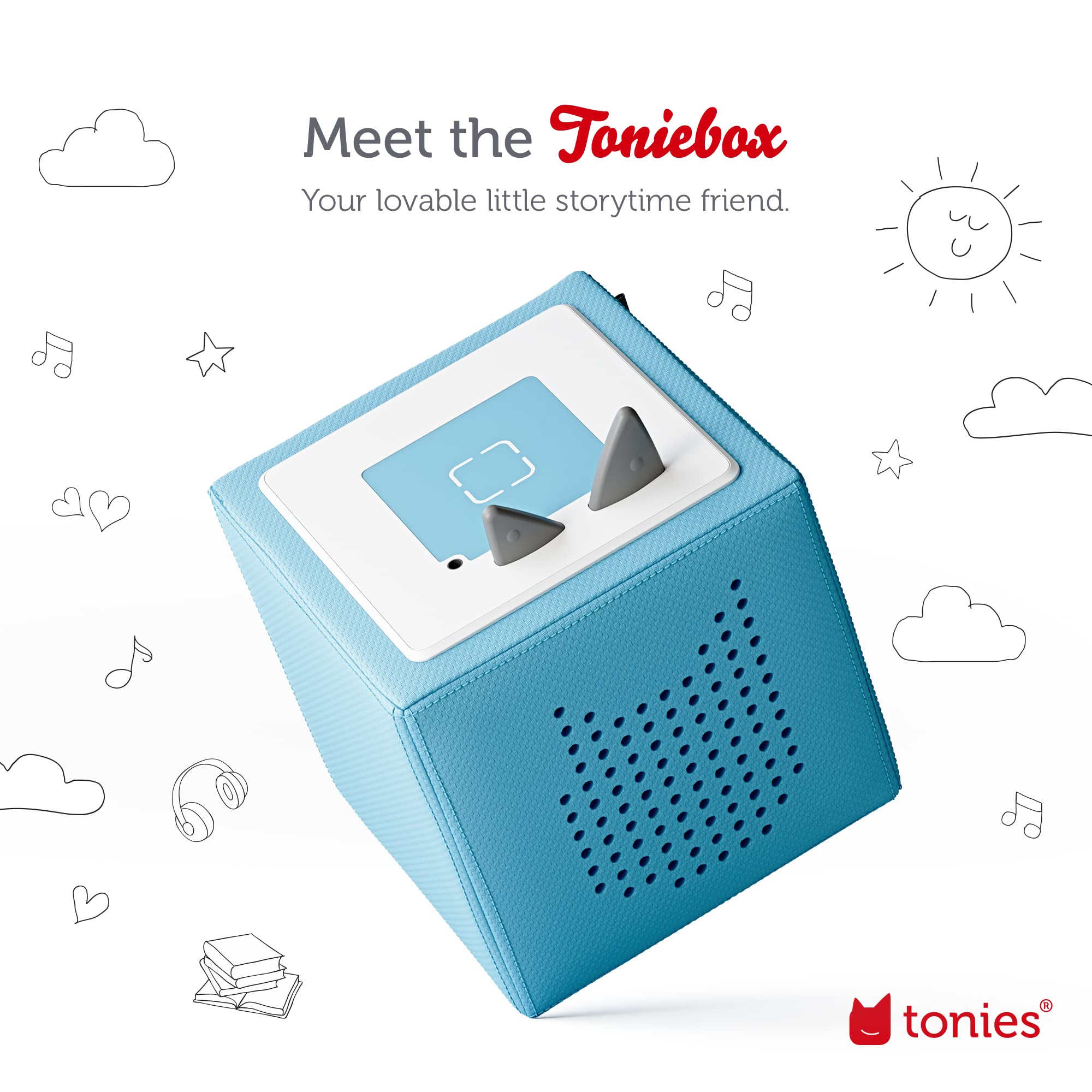 Toniebox Audio Player Starter Set with Chase, Skye, Marshall, and Playtime Puppy - Listen, Learn, and Play with One Huggable Little Box - Light Blue