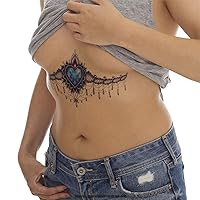 1 x Underboob Tattoo with decoration and heart-shaped diamond (BC005-1)