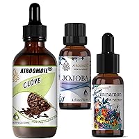 4+2 oz Clove Cinnamon Jojoba Essential Oil Set for Diffuser Aromatherapy, Massage, Handmade Candles & Soaps - Warm, Scent for Fall, Winter, Holidays