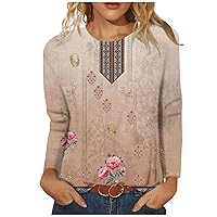 Womens Long Sleeve Blouses Round Neck Slim Fit Floral Shirts Tops Casual Fall Sweatshirt Fashion Winter Clothes