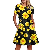 Summer Short Sleeve T Shirts Dress Trendy Floral Sexy Mini Dress Elegant Formal Vintage Smocked Swing Short Dress