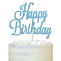 Blue Glitter Happy Birthday Cake Topper, Birthday/Anniversary Party Decoration Supplies