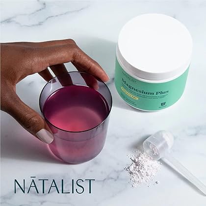 Natalist Magnesium Plus 300 mg Drink Mix with Calcium & Vitamin D3 - Complete Whole Body Replenish & Relax Supplements for Women - Vegetarian, Gluten-Free Raspberry Flavor Powder - 15 Servings