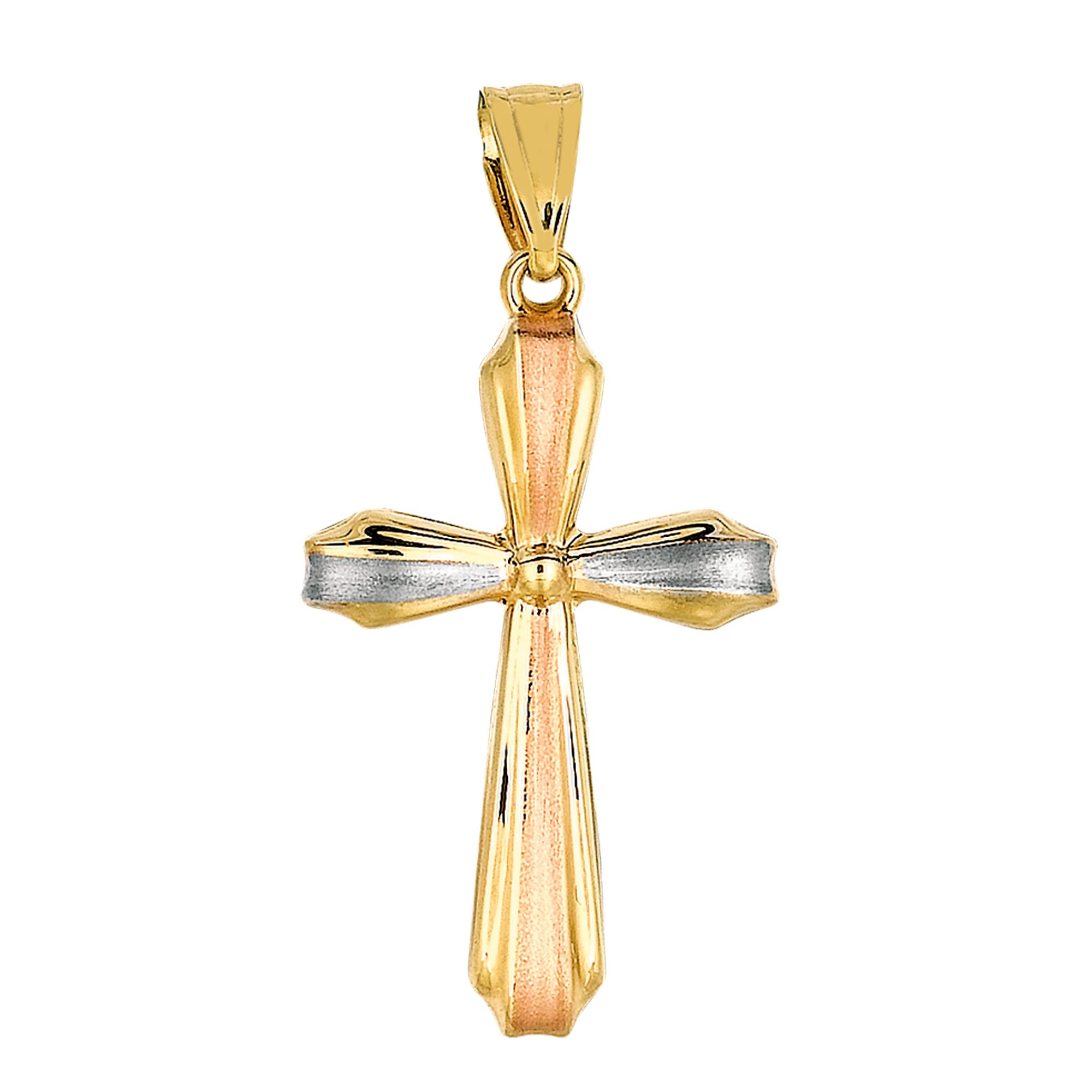 Jewelry Affairs 14k Tricolor Gold Satin And High Polish Finish Cross Pendant