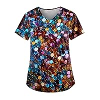 Womens Scrub Tops Marble Printed Stretch Soft Scrub Shirts with Pockets Personalized Comfy Plus Size Nurse Work Tops