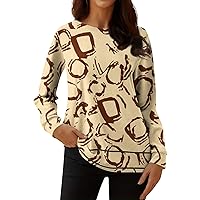 Women's Y2K Top Fashion Casual Long Sleeve Print Round Neck Pullover Top Blouse, S-3XL