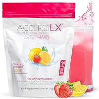 HMB Collagen Enhancer Plus Vitamin D3, K2, Biotin, Calcium, and Horsetail, for Lean Sculpted Muscles, Tighter, Glowing Skin & Stronger Hair and Nails, 30 Powder Packets, Strawberry Lemonade