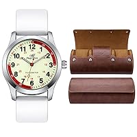 SIBOSUN Wrist Watch for Nurse, Medical Students,Doctors, Easy to Read Watches Quick Release Band White Watch Roll Travel Case Watch Box Luxury PU Leather 3 Slot Travel Portable Jewelry Box