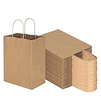 Toovip 100 Pack 8x4.75x10 Inch Medium Plain Brown Kraft Paper Bags with Handles Bulk, Gift Wrap Bags for Favors Grocery Retail Party Birthday Shopping Business Goody Craft Merchandise Take Out Sacks