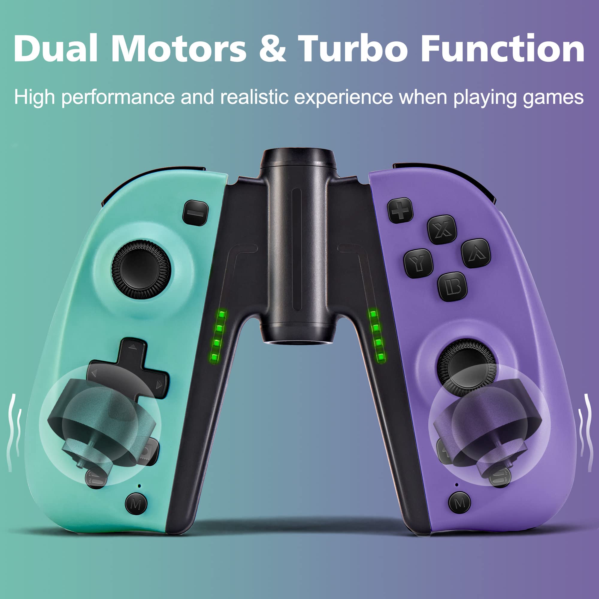 PALPOW JoyPad Controllers Compatible with Nintendo Switch/OLED/Lite,Switch Joycon Controller Support Wake-Up Function,Pair Left and Right Remote Controllers with Macro & Turbo Button-Turquoise(L)Purple(R)
