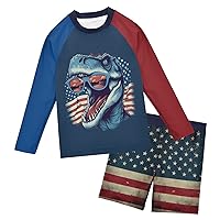 Baby Boys Rash Guard Sets Dino American Flag Toddler Long Sleeve 2 Piece Swimsuit UV Sun Protection (3T-10)