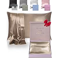 GOLDEN HOUR - Luxury Silk Pillowcase for Hair and Skin - 100% Real Pure Mulberry Silk - Highest Grade 22 Momme Both Sides - Gift Box - (Queen, Beige Gold)