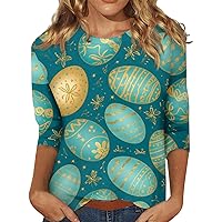 Women's Fashion Casual St. Patrick's Day Shirts - Shamrock Print 3/4 Sleeve Round Neck Womens Loose Fit Trendy Tops