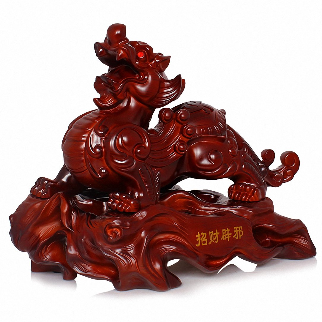 Wenmily Large Size Feng Shui Wealth Porsperity Pi Xiu/Pi Yao Statue + Free Set of 10 Lucky Charm Ancient Coins on Red String, Best Housewarming Con...