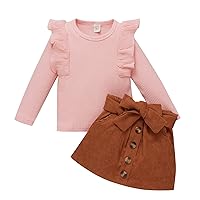 Cute Outfits with Sweatpants Toddler Kids Baby Girls Ruffled Crewneck Long Sleeve Ribbed Junior (Pink, 18-24 Months)