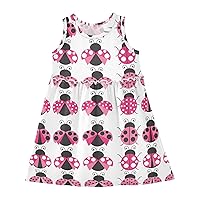 Animal Colorful Ladybug Pink Girl Dress Sleeveless Toddler Girl Outfits Fashion Girl Clothes Size 2t-8Y