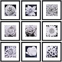 12x12 Picture Frames Black Set of 9, Square Photo Frame Displays 8x8 with Mat or 12x12 without Mat, Gallery Wall Frame Set for Wall Hanging