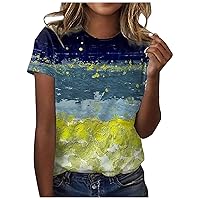 Plus Size Tops for Women Casual Fashion Tie Dye Print T-Shirt Summer Short Sleeve Round Neck Loose Fit Blouses