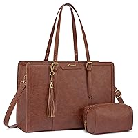 LOVEVOOK Laptop Bag for Women Vintage Leather Laptop Tote 15.6 inch Large Capacity Computer bag with Clutch Purse for Work, Office, Travel, School, Casual(Brown)