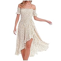 Prom Dresses for Women, Y2K Round Neck Cuff Sleeve Sundress Fit Flare Flowy Tiered Tiered A-Line Mini Dress