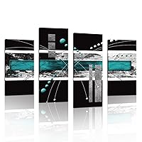 YPY Large Black Teal Canvas Wall Art - 4 Panels Modern Abstract Picture Set for Home Decoration - Contemporary Painting Artwork Ready to Hang Living Room Bedroom W48 x H36