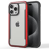 RAPTIC Shield for iPhone 15 Pro Max Case, Shockproof Protective Clear Case, Military Grade 10ft Drop Tested, Durable Aluminum Frame, Anti-Yellowing Technology Case, 6.7 inch, Red