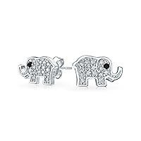 Tiny Minimalist Pave CZ Cubic Zirconia Good Luck Wise Elephant Stud Earrings For Teen For Women .925 Sterling Silver