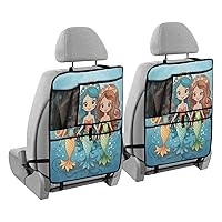 Cute Crowns Mermaids Girls Kick Mats Back Seat Protector Waterproof Car Back Seat Cover for Kids Backseat Organizer with Pocket for Vehicles Dirt & Mud Protection, 2 Pack, Car Accessories