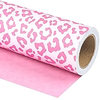 WRAPAHOLIC Reversible Wrapping Paper - Mini Roll - 17 Inch X 33 Feet - Light Pink Leopard Print Design for Birthday, Holiday, Baby Shower