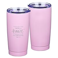 Christian Art Gifts Stainless Steel Double-Wall Vacuum Insulated Travel Mug 18 oz Pink Tumbler with Lid for Women Inspirational Bible Verse - Trust in the Lord - Proverbs 3:5
