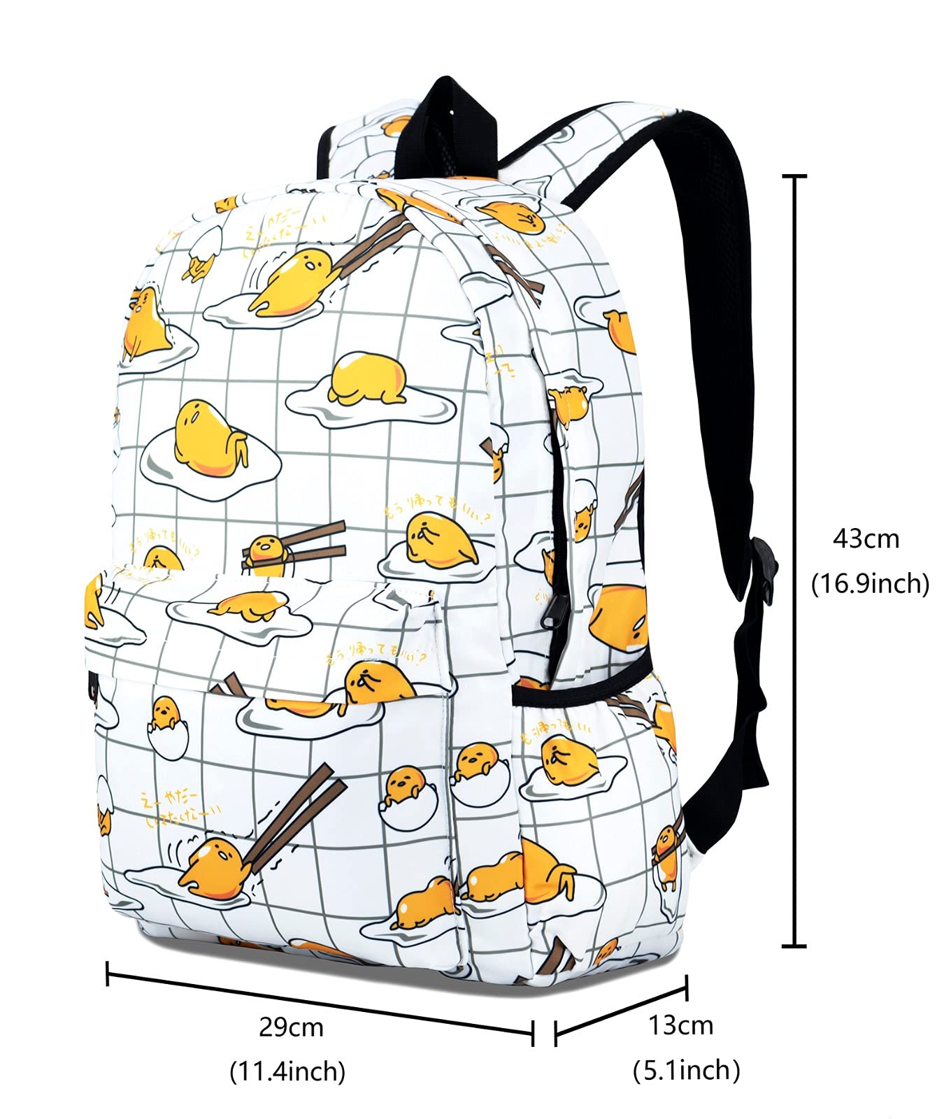 Roffatide Anime the Lazy Egg Backpack for Teen Cartoon School Bag All Over Printed Daypack White